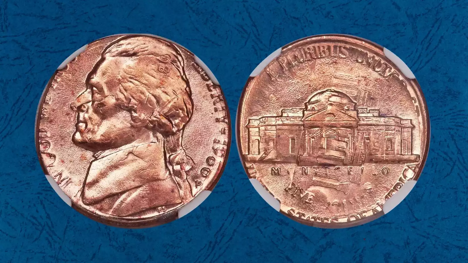 1986 nickel struck on cent planchet error showing smaller diameter and copper planchet color